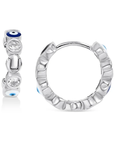 Cubic Zirconia Hoop Earrings in Sterling Silver or 14k Gold over Sterling Silver, 1/2"