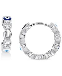 Cubic Zirconia Hoop Earrings in Sterling Silver or 14k Gold over Sterling Silver, 1/2"