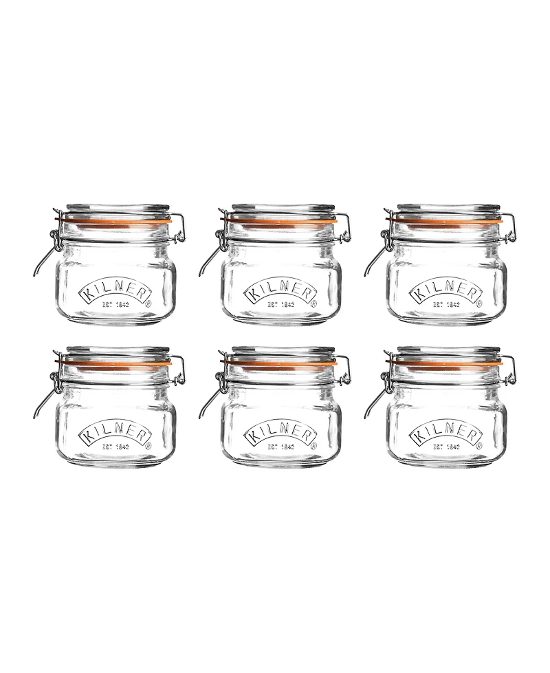 Kilner Square Clip Top Jar 17 oz, Set of 6