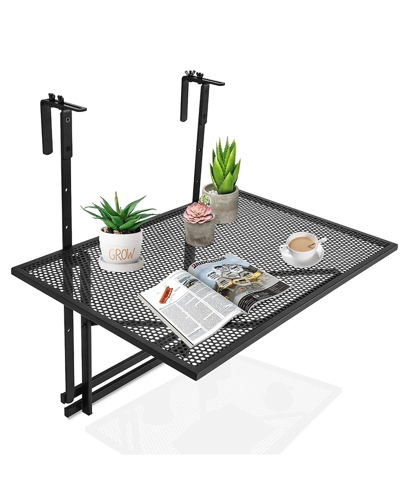 Folding Hanging Table Adjustable Balcony Railing Table Patio Deck