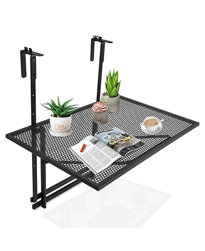 Folding Hanging Table Adjustable Balcony Railing Table Patio Deck