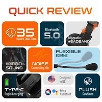 Delton Wireless Computer Headset, Trucker Bluetooth Headset with Noise Canceling Microphone, 35Hrs talk time, Wireless Headset for Computer, Cell Phon