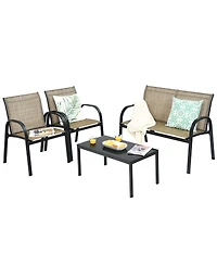 4 Pcs Patio Furniture Set Sofa Coffee Table Steel Frame Garden
