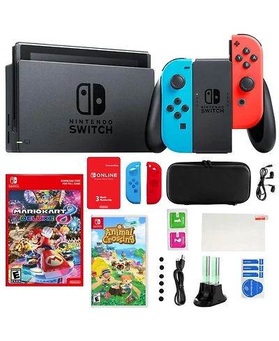 Nintendo Switch Neon Mario Kart 8 Bundle with Animal Crossing & Accessories