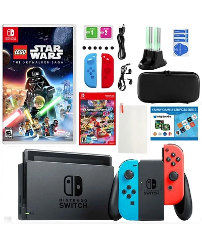 Nintendo Switch Neon Mario Kart 8 Console with Lego Star Wars Skywalker Game, Accessories Kit & Voucher
