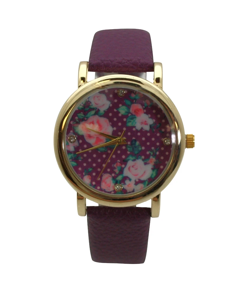 Olivia Pratt Purple Solid Colors with Flowers Details Women Watch