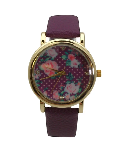 Olivia Pratt Purple Solid Colors with Flowers Details Women Watch