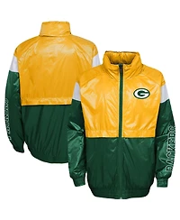 Big Boys and Girls Gold, Green Green Bay Packers Goal Line Stance Full-Zip Hoodie Windbreaker