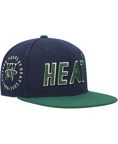Men's Mitchell & Ness Navy, Green Miami Heat 15th Anniversary Hardwood Classics Grassland Fitted Hat