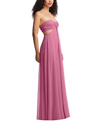 Dessy Collection Women's Strapless Empire Waist Cutout Maxi Dress with Covered Button Detail