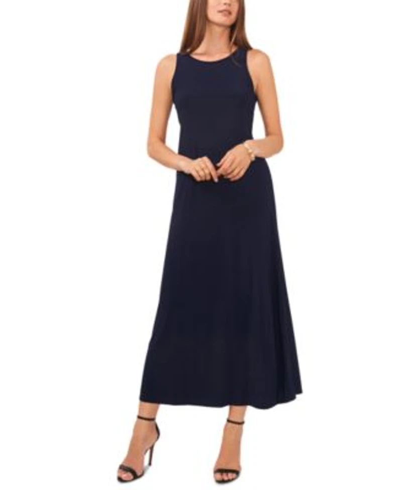 Vince Camuto Womens Sleeveless Keyhole Back Crewneck Maxi Dress