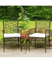 Costway 2pcs Pe Wicker Patio Bistro Chairs Acacia Wood Armrests