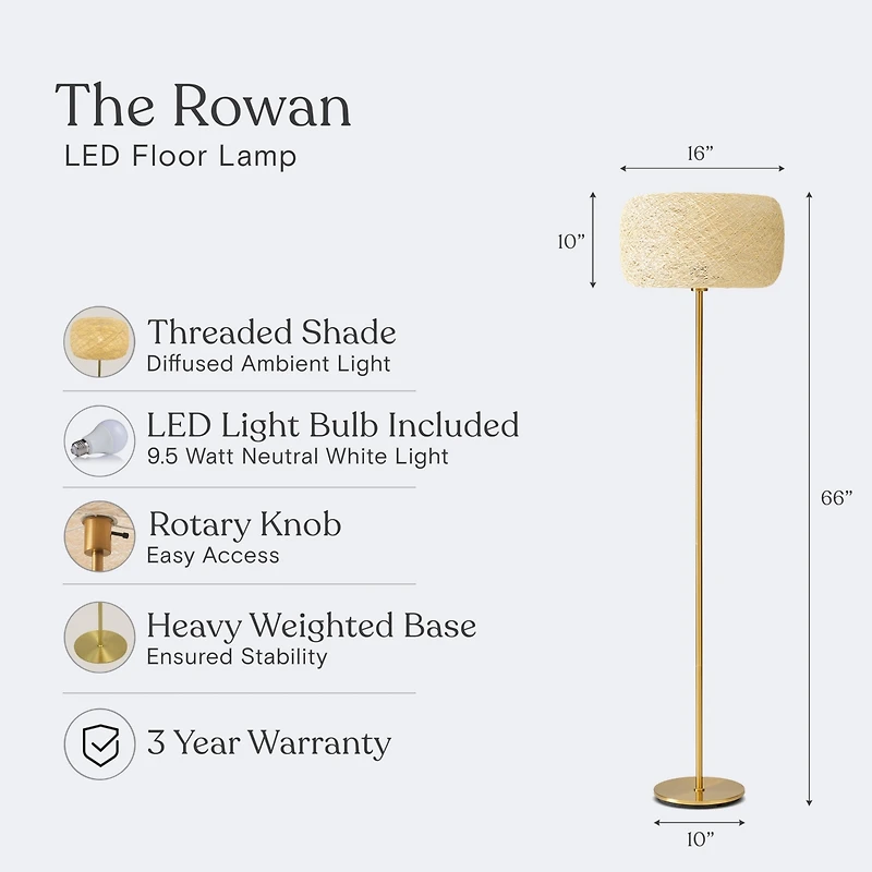 Rowan 60" Led Standing Floor Lamp with Threaded Twine Shade