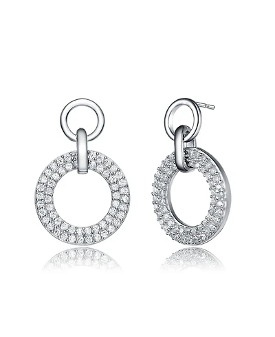 Sterling Silver White gold Plated Cubic Zirconia Solitaire with Halo Drop Earrings