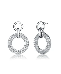 Sterling Silver White gold Plated Cubic Zirconia Solitaire with Halo Drop Earrings