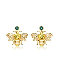 Sterling Silver 14K Gold Plated Yellow Cubic Zirconia Bee Stud Butterfly Earrings