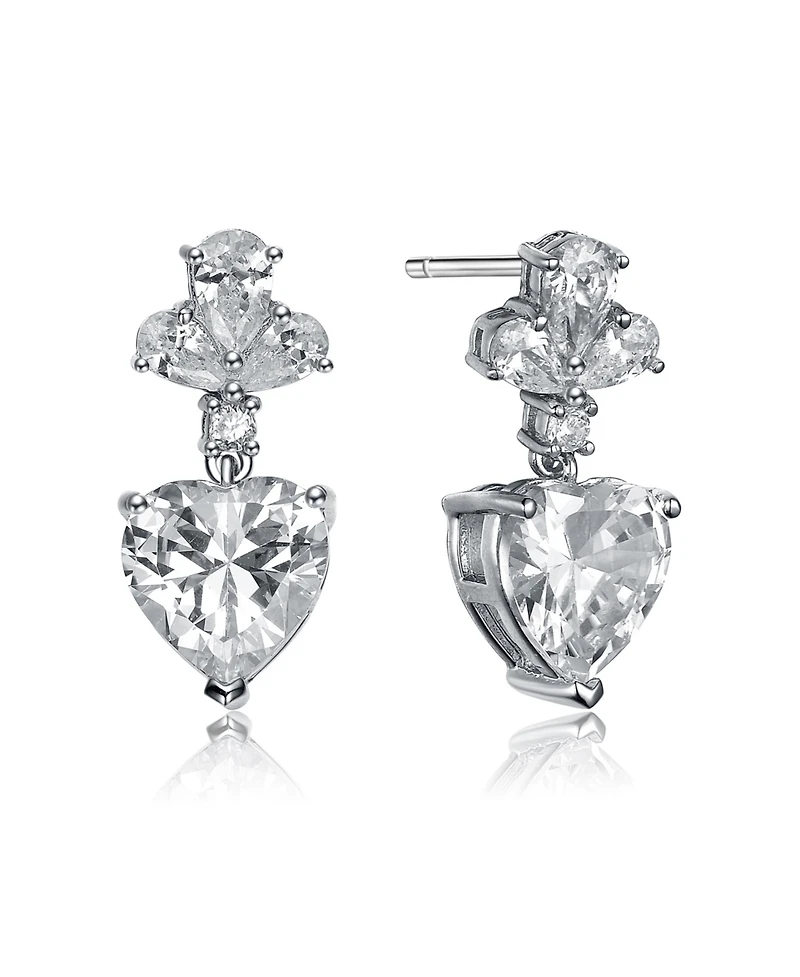 Sterling Silver Clear Cubic Zirconia Triangle Drop Earrings