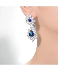 Sterling Silver White Gold Plated with Clear, Green, Blue, or Light Blue Cubic Zirconia Drop Earrings