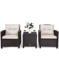 3PCS Patio Rattan Furniture Set Cushioned Sofa Coffee Table Garden