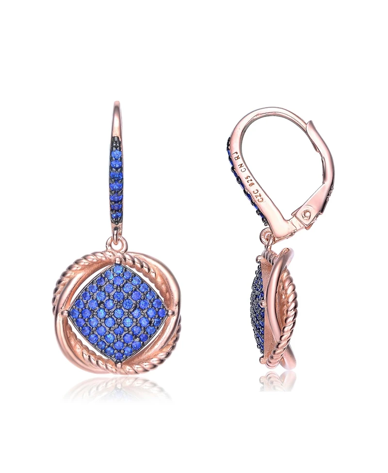 18K Rose Gold and Black Plated Sterling Silver Cubic Zirconia Dangling Earrings