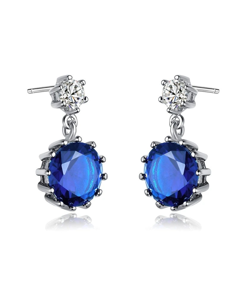 Sterling Silver White Gold Plated Cubic Zirconia Circle Drop Earrings