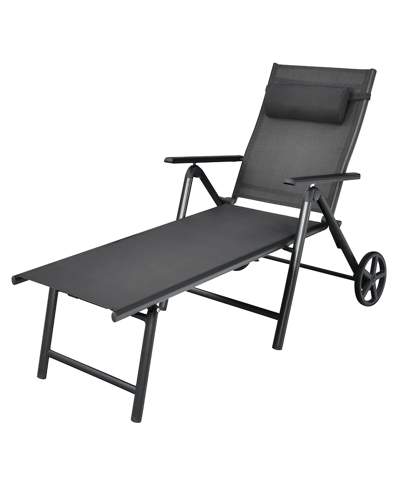 Costway Patio Lounge Chair W/ Wheels Neck Pillow Aluminum Frame Adjustable