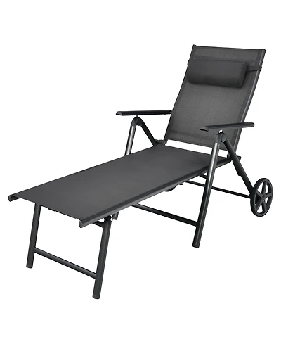 Costway Patio Lounge Chair W/ Wheels Neck Pillow Aluminum Frame Adjustable