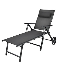 Costway Patio Lounge Chair W/ Wheels Neck Pillow Aluminum Frame Adjustable