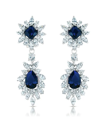 Sterling Silver Two Stone Cubic Zirconia Dangling Earrings