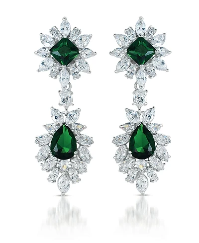 Sterling Silver Two Stone Cubic Zirconia Dangling Earrings