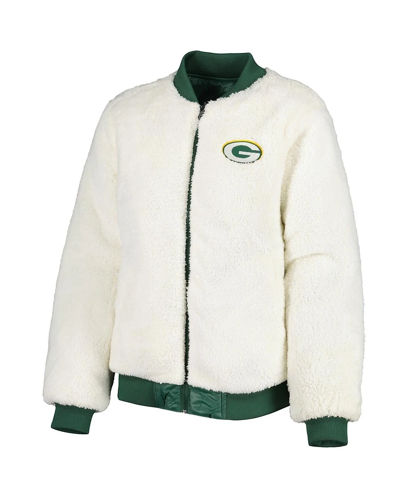 Women's G-iii 4Her by Carl Banks Oatmeal and Green Bay Packers Switchback Reversible Full-Zip Jacket