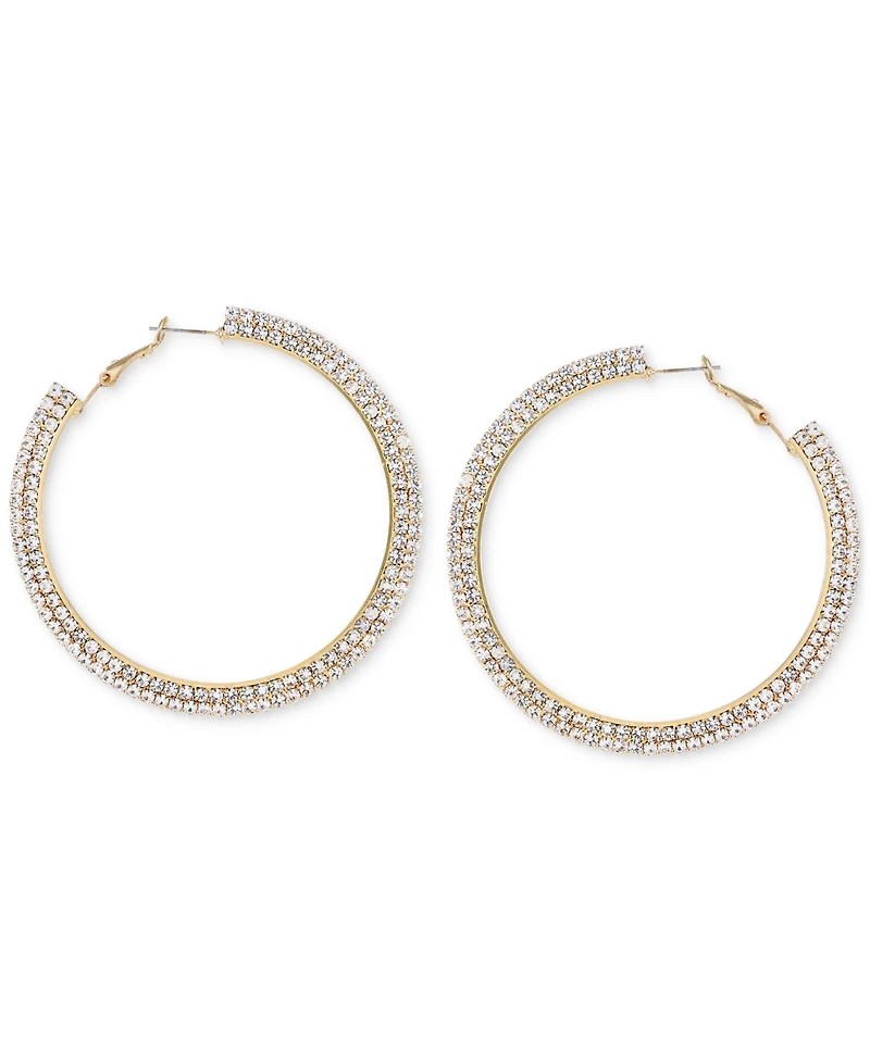 Guess Gold-Tone Crystal Flat Edge Large Hoop Earrings, 2.5"