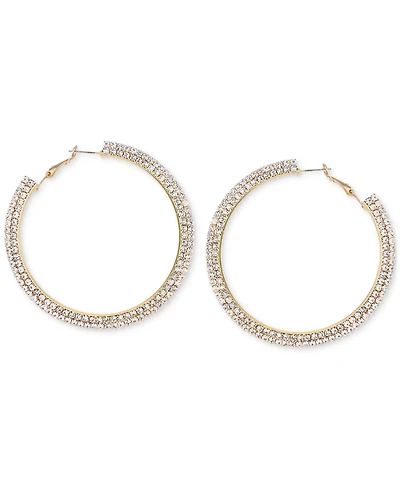 Guess Gold-Tone Crystal Flat Edge Large Hoop Earrings, 2.5"