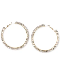 Guess Gold-Tone Crystal Flat Edge Large Hoop Earrings, 2.5"