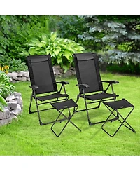 4PCS Patio Folding Dining Chair Ottoman Set Adjustable Back Camp