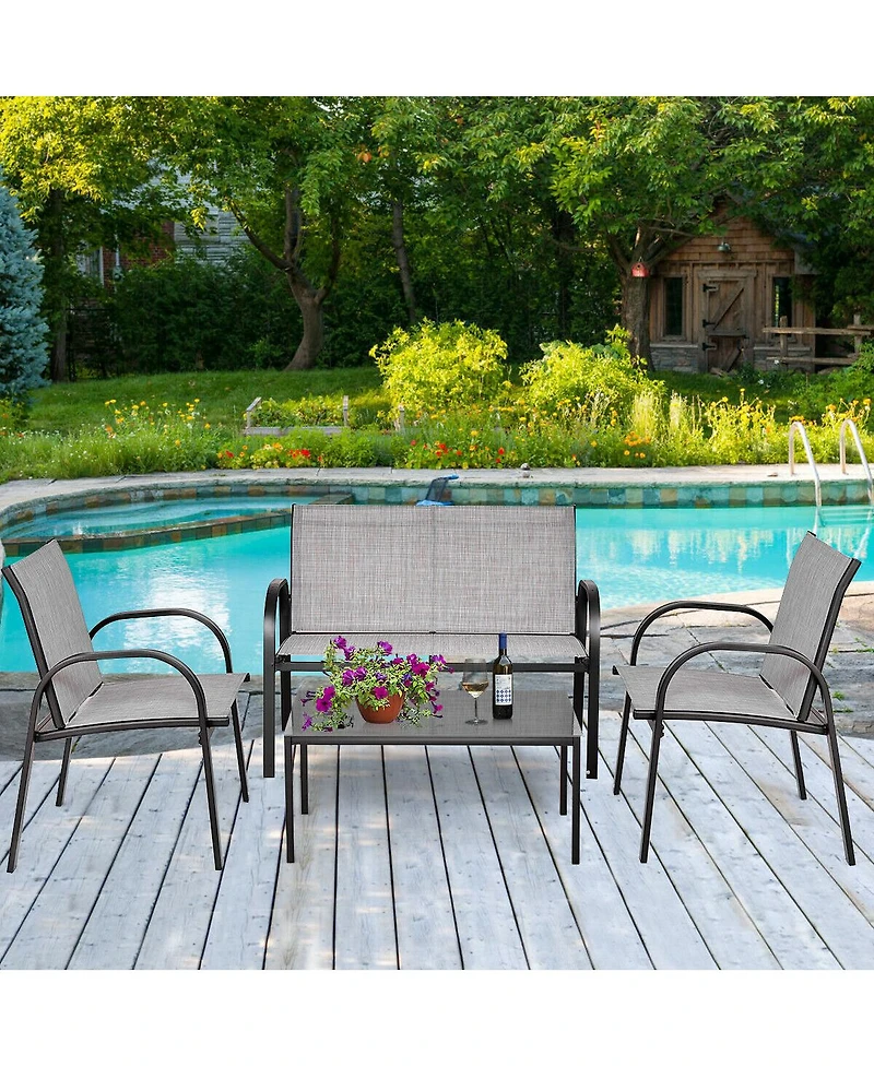 4 Pcs Patio Furniture Set Sofa Coffee Table Steel Frame Garden Deck