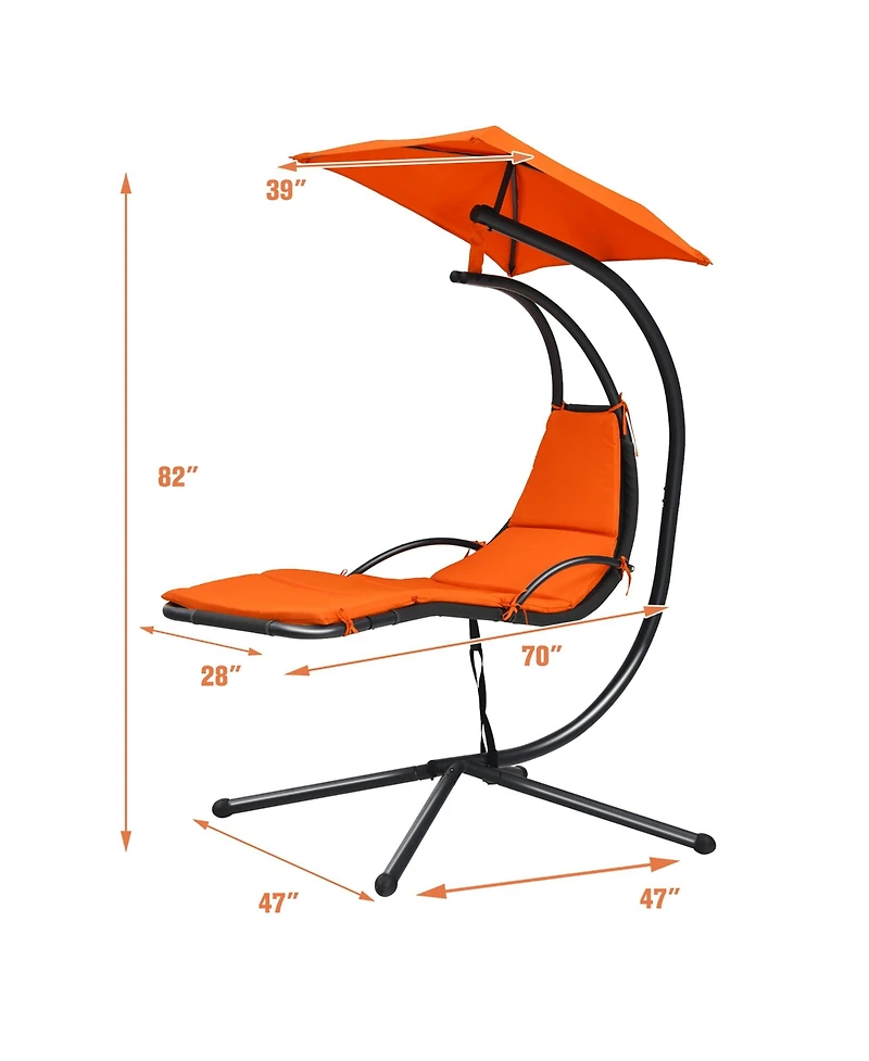 Costway Patio Hanging Hammock Chaise Lounge Chair with Canopy Cushion