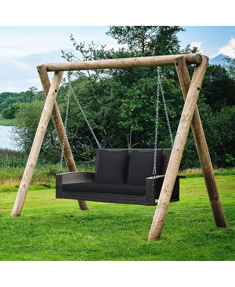 2-Person Patio Rattan Hanging Porch Swing Bench Chair Cushion
