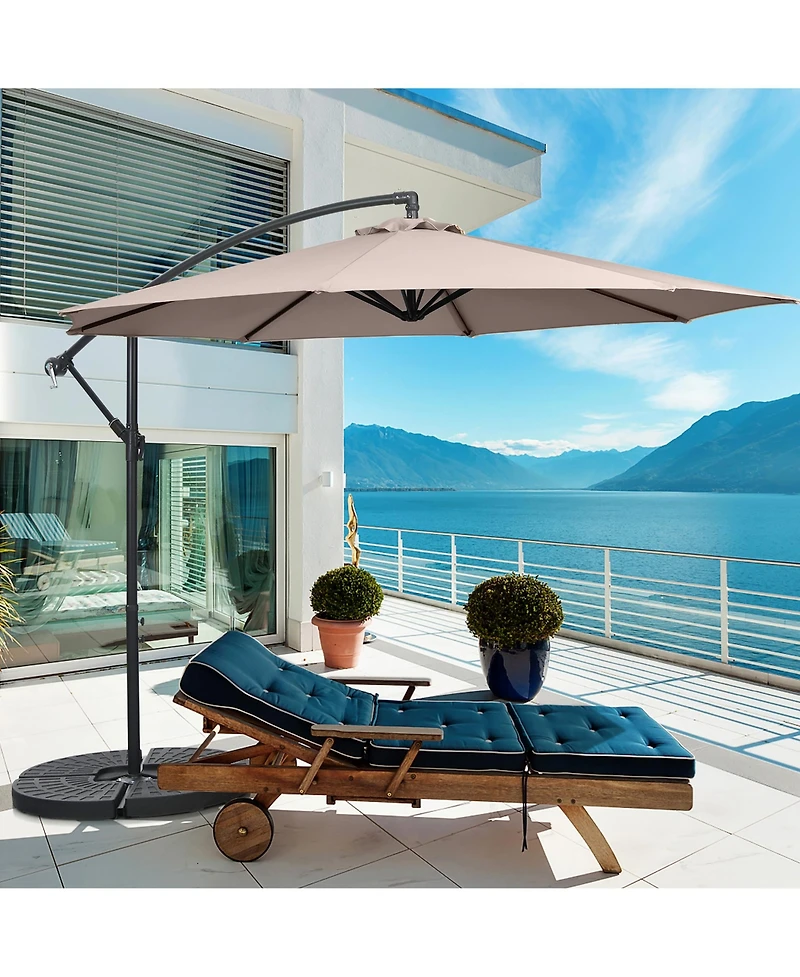 10 Ft Patio Offset Umbrella w/8 Ribs Cross Base Tilt