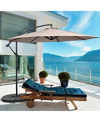 10 Ft Patio Offset Umbrella w/8 Ribs Cross Base Tilt