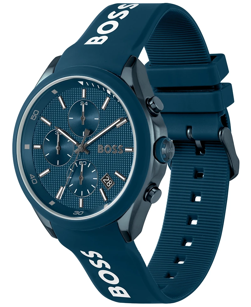 Hugo Boss Men's Velocity Quartz Fashion Chronograph Blue Silicone Strap Watch 44mm