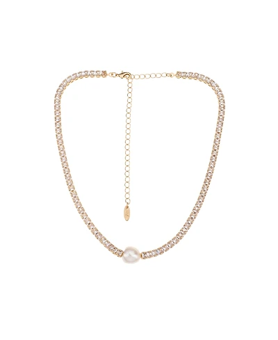 Ettika Single Freshwater Pearl with Cubic Zirconia 18K Gold Plated Necklace