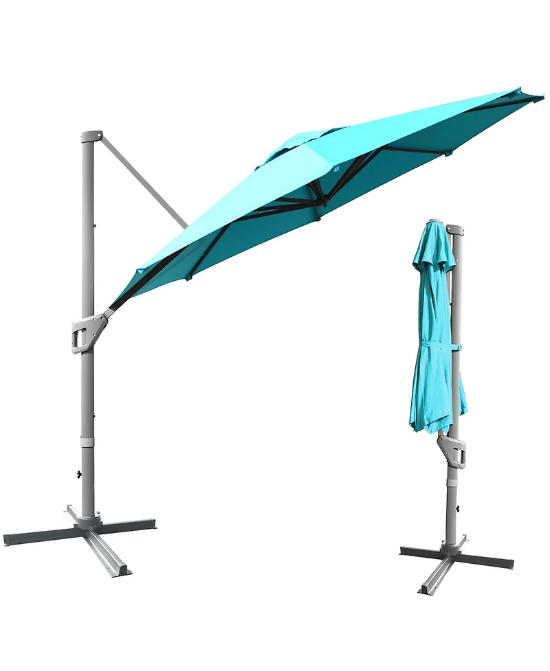 11ft Patio Offset Umbrella Cantilever Rotation Aluminum Tilt Cross Base