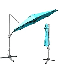 11ft Patio Offset Umbrella Cantilever Rotation Aluminum Tilt Cross Base