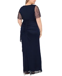 Xscape Plus Lace-Sleeve Dress