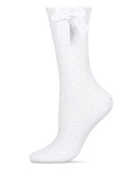 MeMoi Little Girls Crochet Bow Cotton Blend Knee High Sock