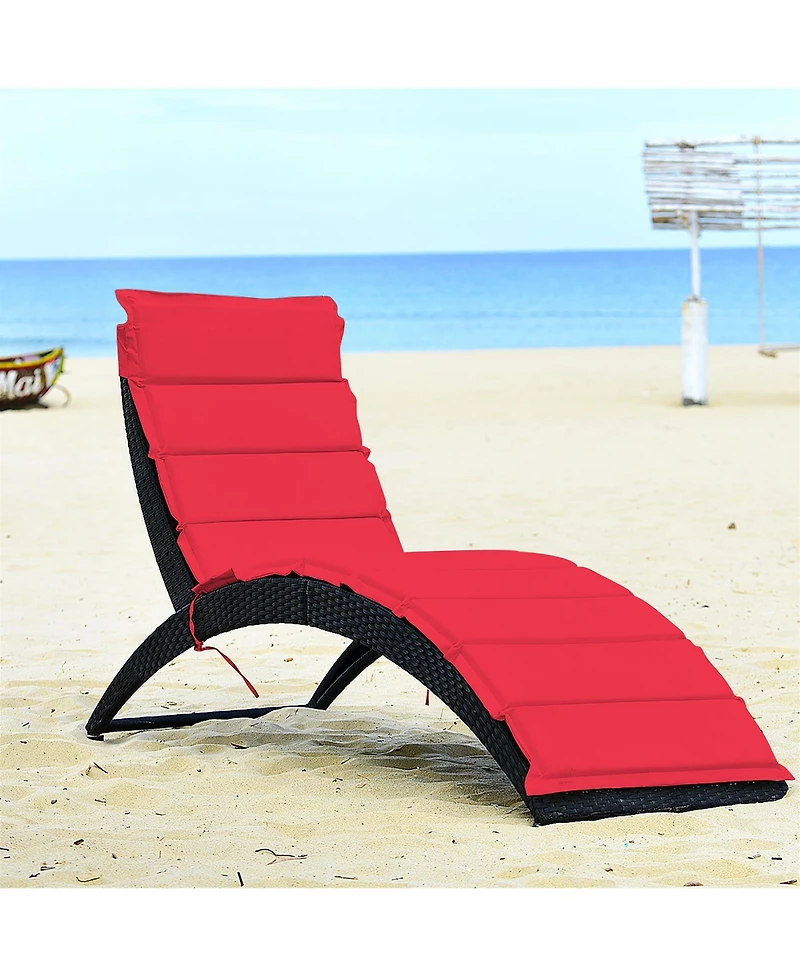 Costway Folding Patio Rattan Lounge Chair Chaise Cushioned Portable Garden Lawn