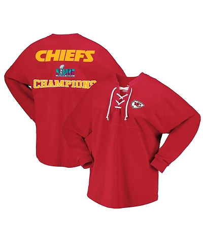Women's Fanatics Red Kansas City Chiefs Super Bowl Lvii Champions Lace-Up Long Sleeve T-shirt