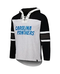Men's '47 Brand Carolina Panthers Heather Gray Gridiron Lace-Up Pullover Hoodie