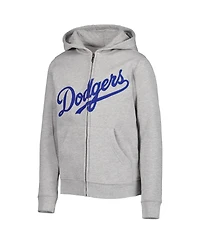 Big Boys Heather Gray Los Angeles Dodgers Wordmark Full-Zip Fleece Hoodie
